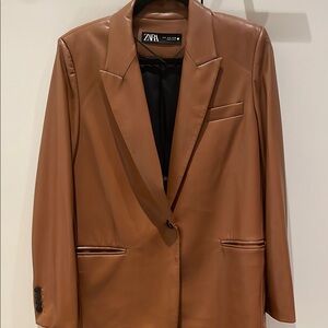 Zara Brown Leather Blazer